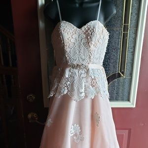 Beautiful peach prom dress embellished lace peplum